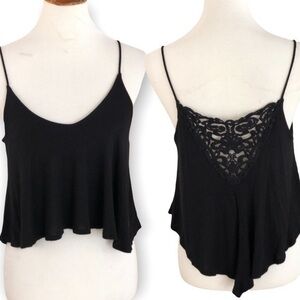 Monteau Black crop tank top with crochet back